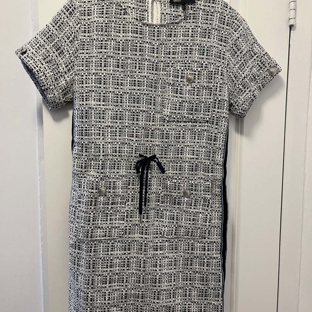 Maje Black and White Textured Dress